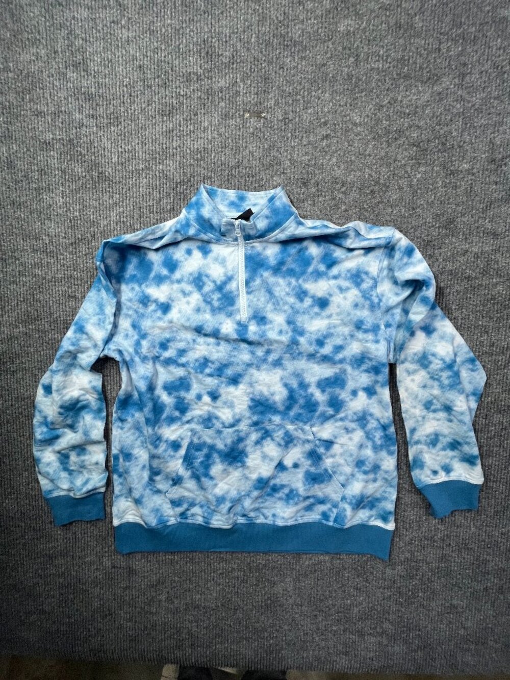 Original Use Sweatshirt Mens 1/4 Zip Pocket Blue Tie Dye Pullover Extra Large